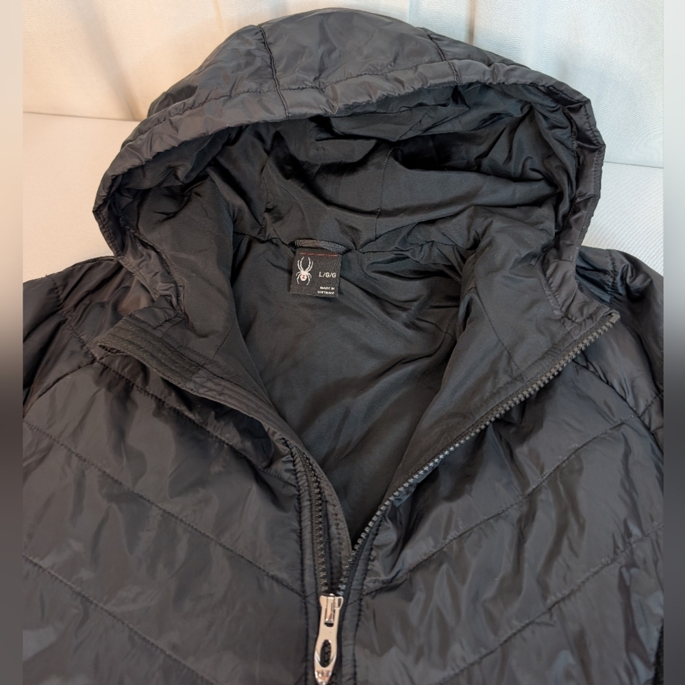 Spyder Therma Web Quilted Black Hooded Jacket Women Large - Picture 8 of 12